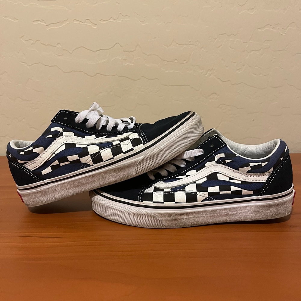 Blue flame checkerboard vans